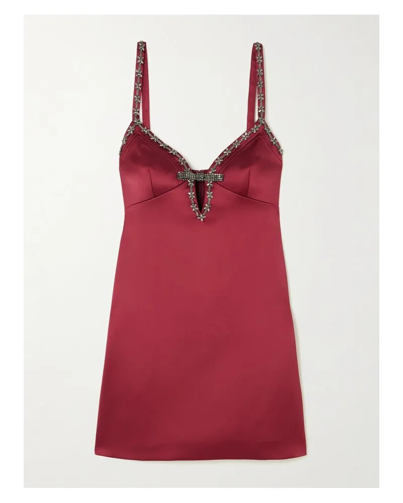 Self-Portrait Minikleid Aus Satin Mit Kristallen - Burgunder Burgunder