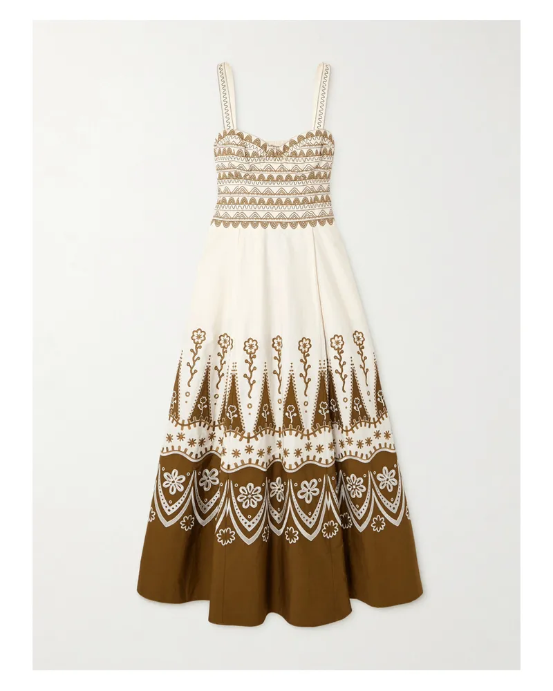 Emporio Sirenuse Elida Midikleid Aus Baumwolle Mit Stickereien - Braun Braun