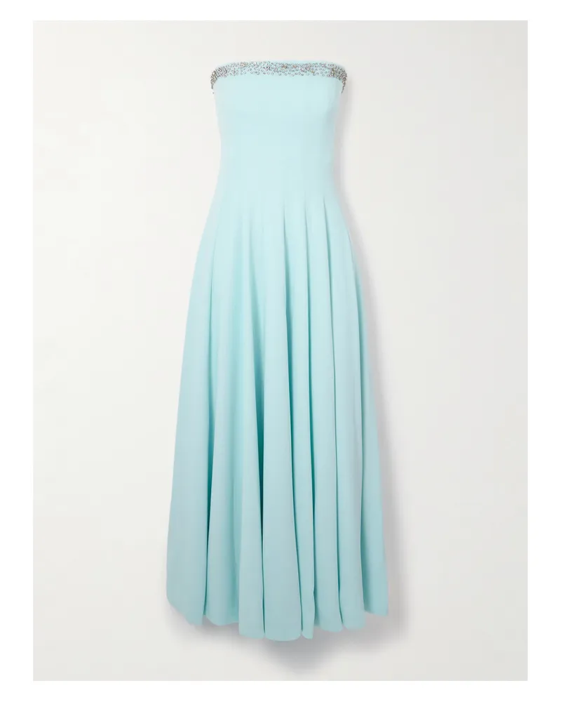 COSTARELLOS Aldina Trägerloses Midikleid Aus Crêpe Mit Falten Und Kristallen - Blau Blau