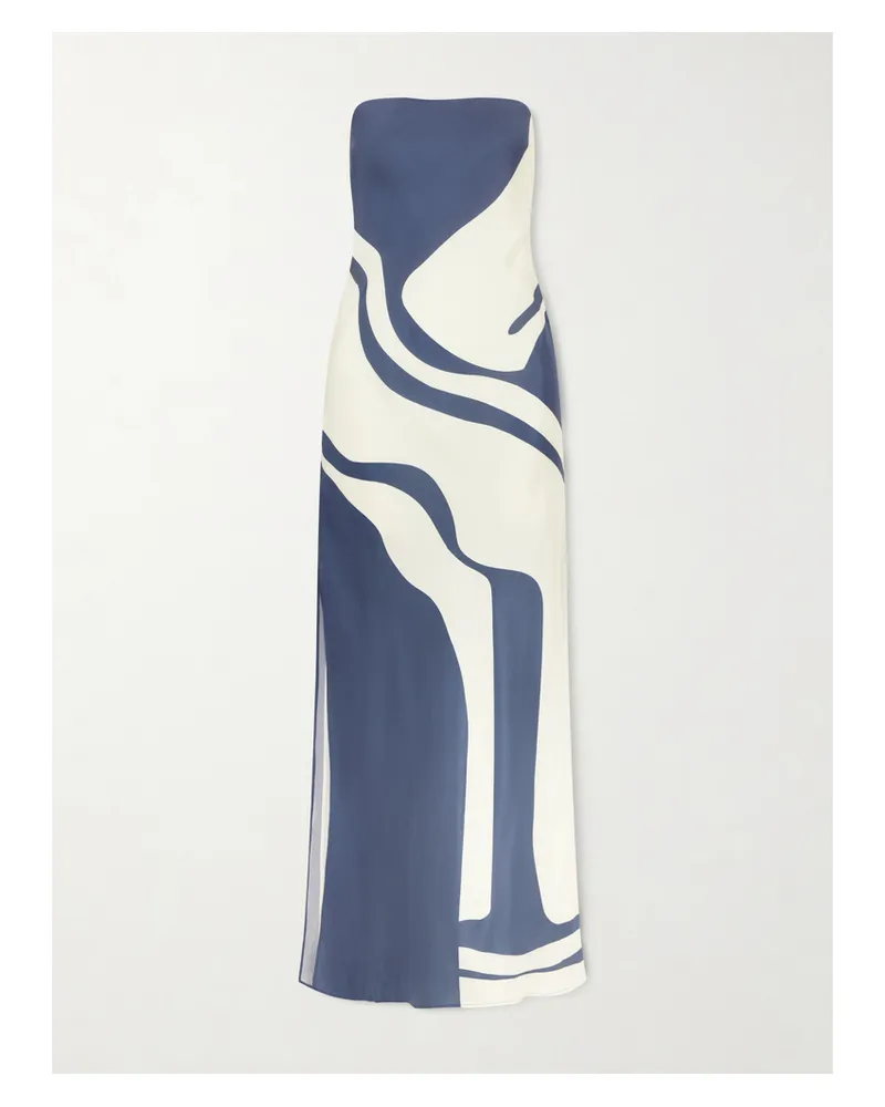 SIR Lilou Trägerloses Maxikleid Aus Bedrucktem Seidensatin - Blau Blau