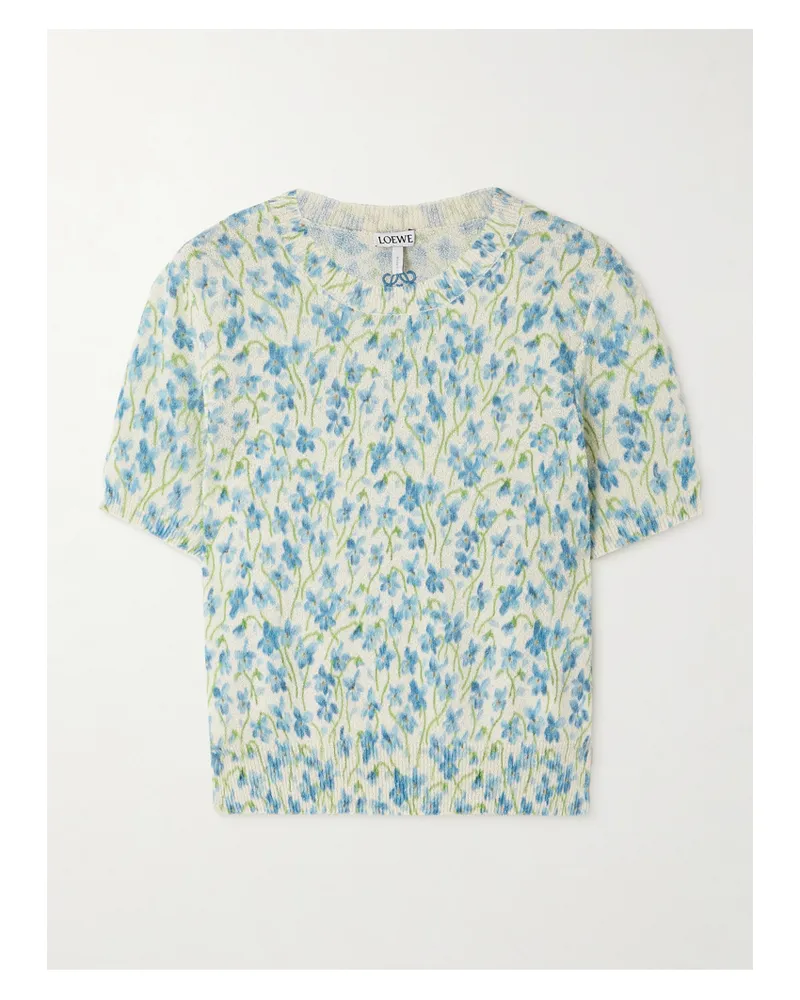 Loewe T-shirt Aus Einer Baumwollmischung Mit Blumenprint Und Stickerei - Blau Blau