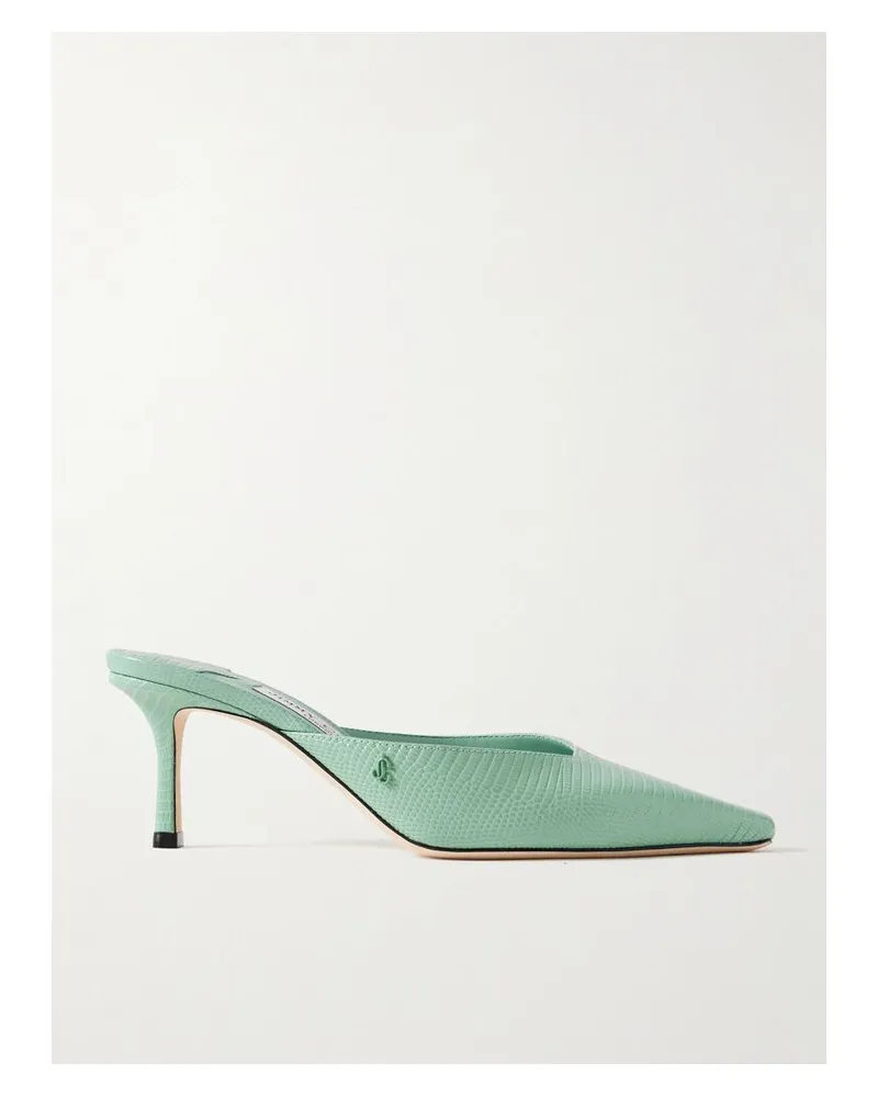 Jimmy Choo Vivi 65 Mules Aus Leder Mit Eidechseneffekt Und Verzierung - Grün Grün