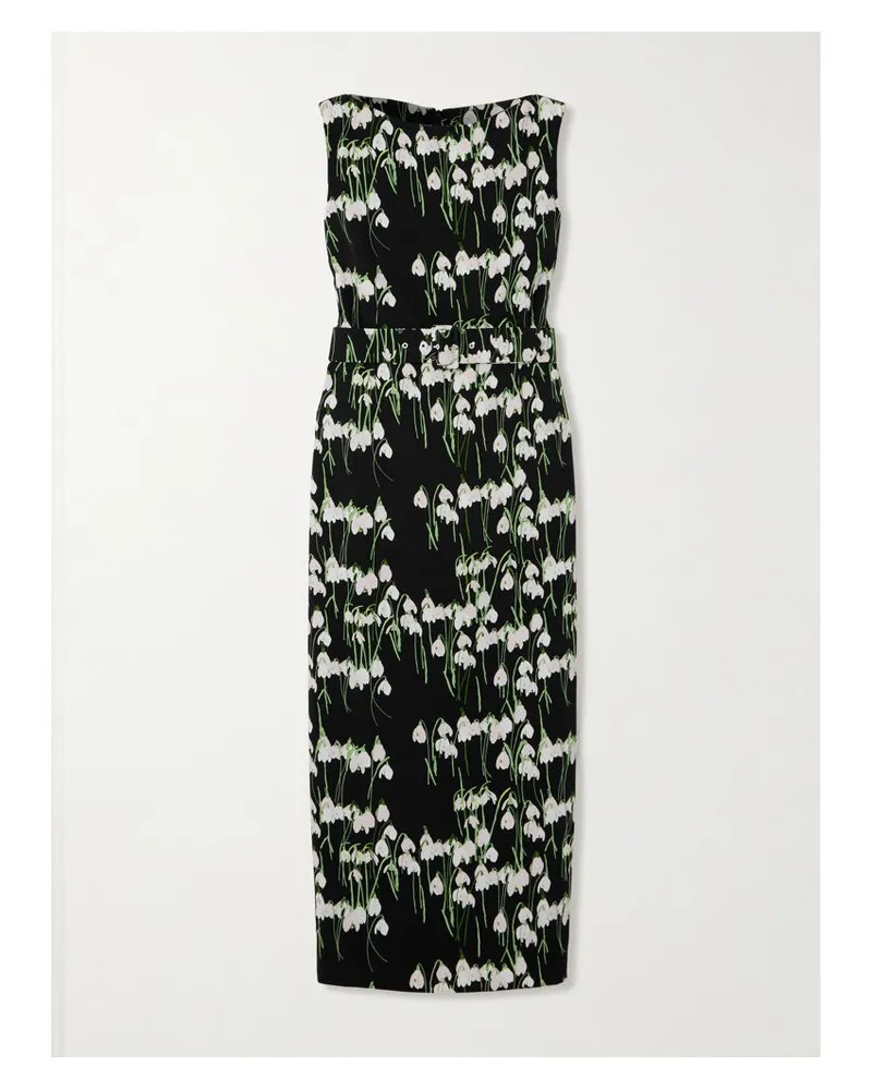 BERNADETTE Lucille Midikleid Aus Crêpe Mit Blumenprint Und Gürtel - Schwarz Schwarz