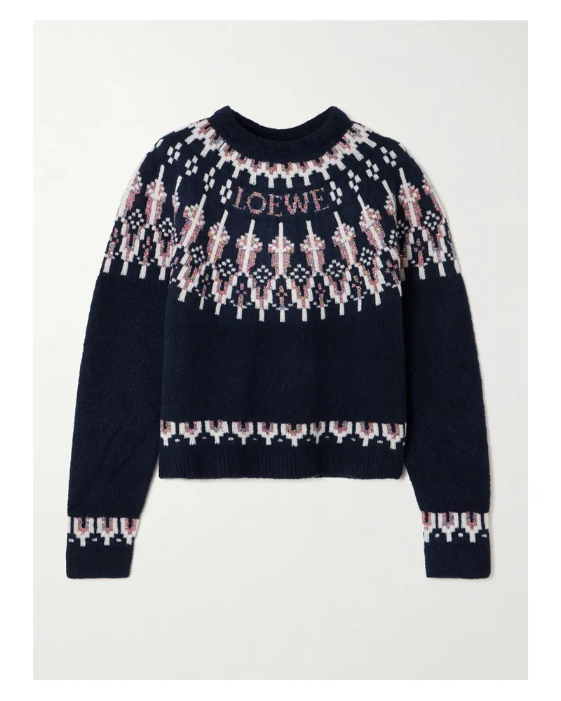 Loewe Pullover Aus Einer Wollmischung Mit Fair-isle-muster Und Pailletten - Blau Blau