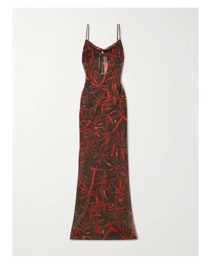 Sara Cristina Palm Strandkleid Aus Recyceltem Seiden-georgette Mit Perle - Rot Rot