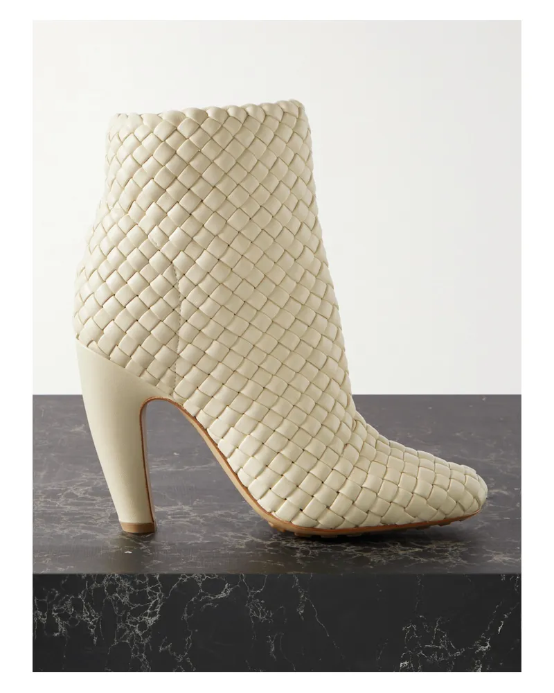 Bottega Veneta Mini Lido Intrecciato Leather Ankle Boots - Cream Cream