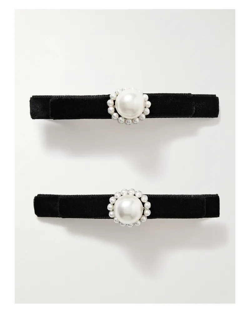 Jennifer Behr Minetta Set Of Two Silver-plated, Velvet And Faux Pearl Hair Clips - Black Black