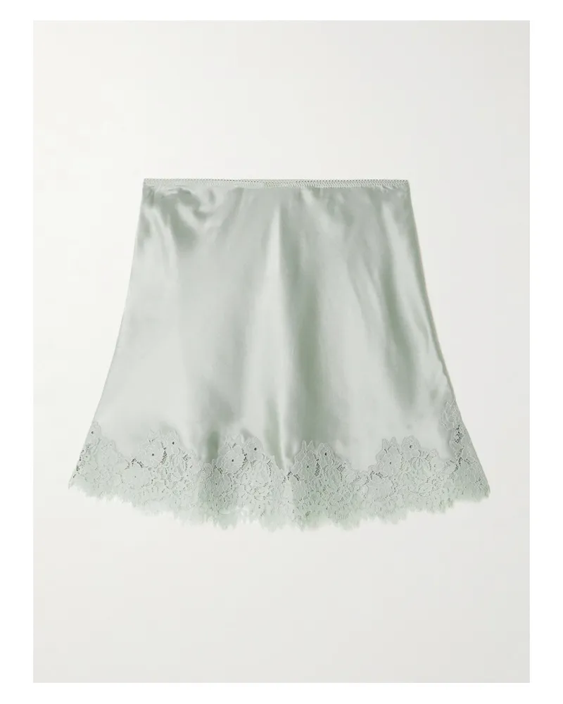 DÔEN Giuliette Lace-trimmed Floral-print Silk-charmeuse Skirt - Gray Gray