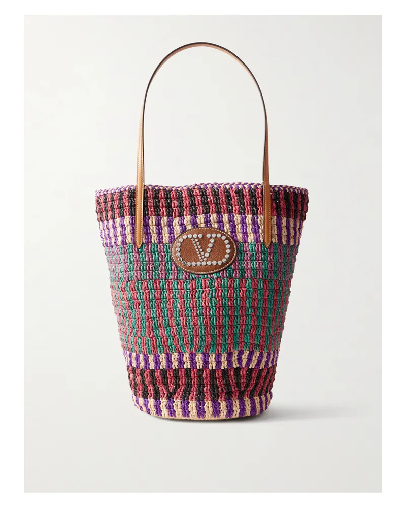 Valentino Garavani Vlogo Tote Aus Gehäkeltem Stroh Mit Lederbesätzen - Lila Lila