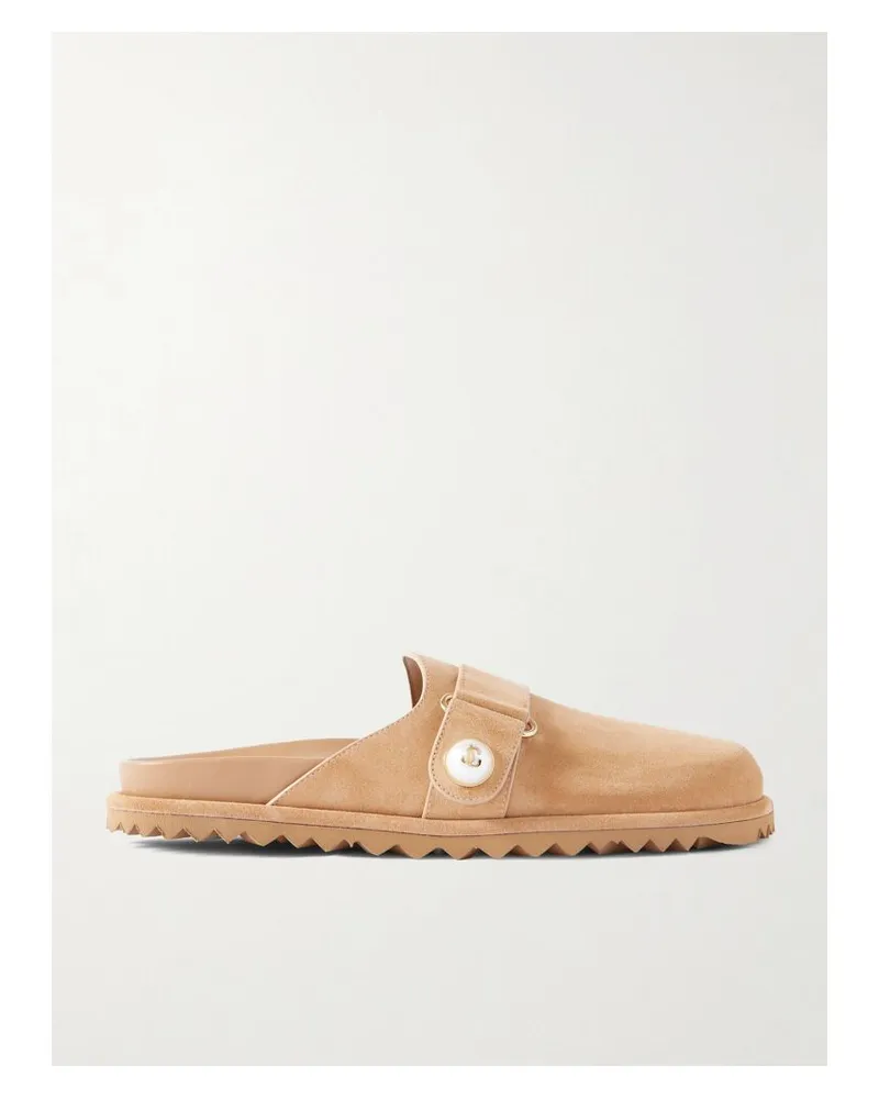 Jimmy Choo Fayence Clogs Aus Veloursleder Mit Kunstperlen - Braun Braun