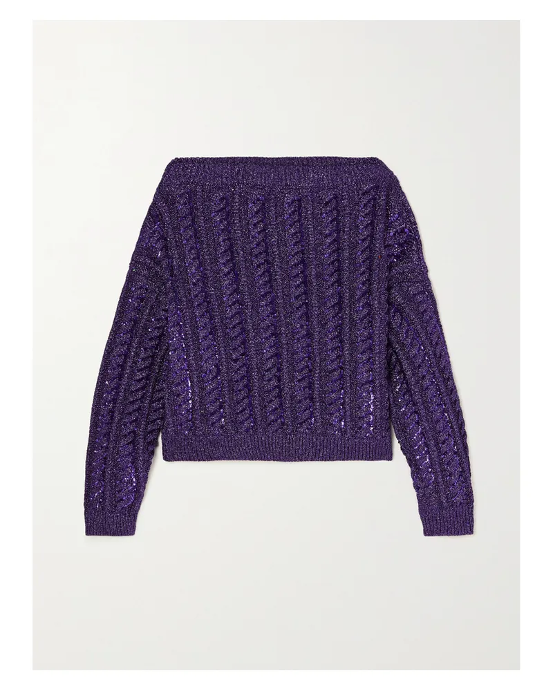 Valentino Garavani Schulterfreier Strickpullover Mit Pailletten In Metallic-optik - Lila Lila