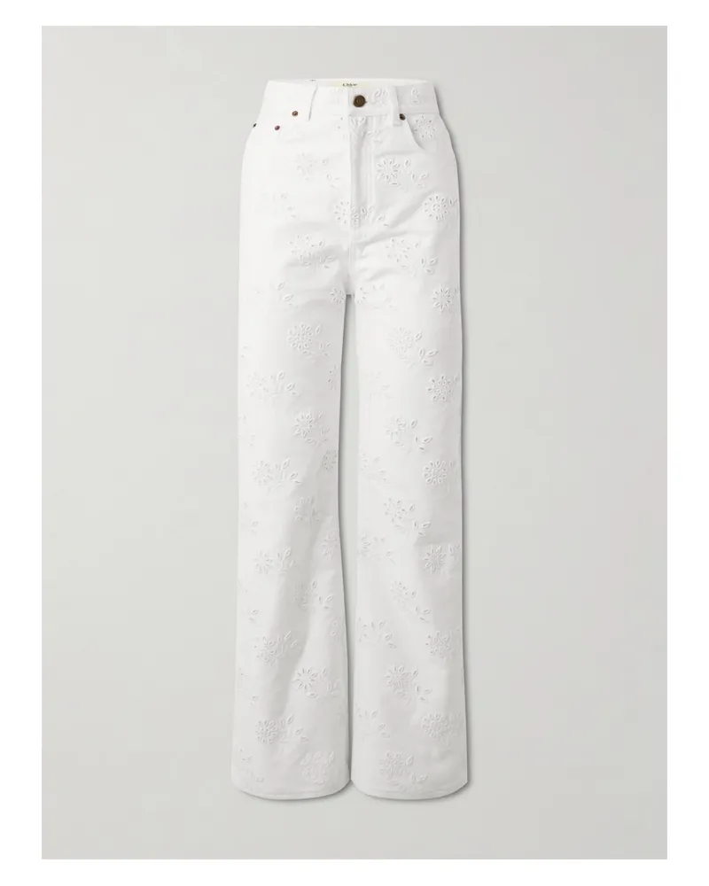 Chloé Hoch Sitzende Jeans Mit Geradem Bein Aus Bio-denim Mit Lochstickerei - Weiß Weiß