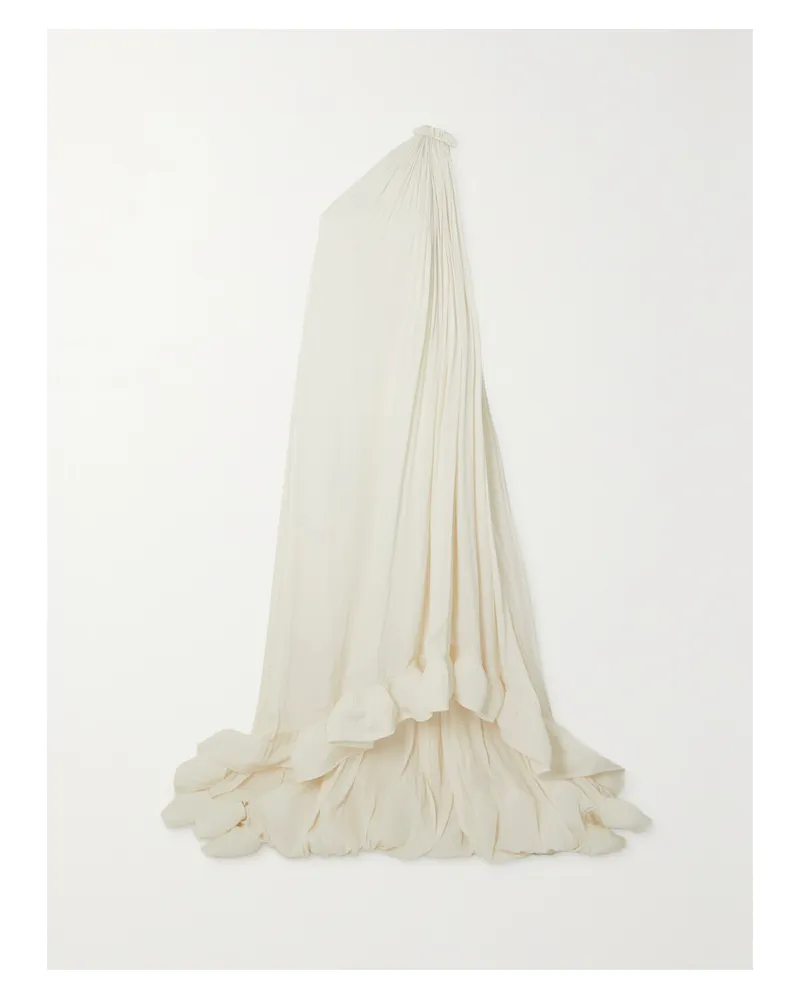 Lanvin Asymmetrische Robe Aus Plissiertem Crêpe De Chine Mit Volant - Weiß Weiß