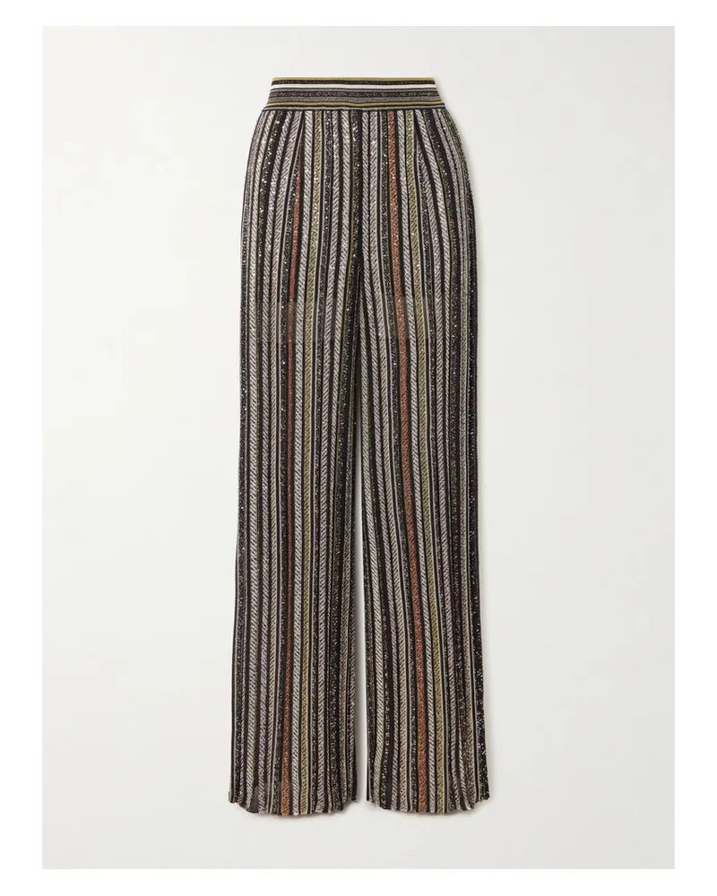 Missoni Hose Mit Weitem Bein Aus Gestreiftem Metallic-häkelstrick Mit Pailletten Metallic