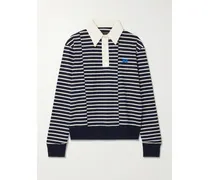 Reflect Embroidered Stretch Cotton Poplin-trimmed Striped Cotton-jersey Polo Shirt - Blue