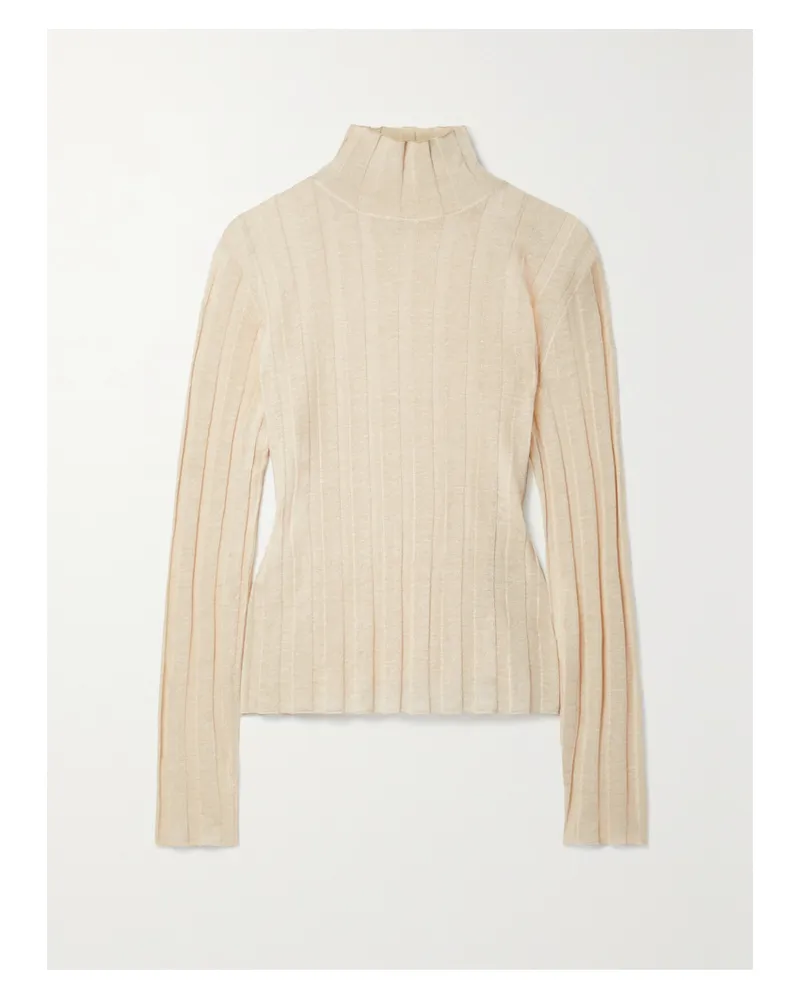 The Row Daxy Stehkragenoberteil Aus Einer Gerippten Leinen-seidenmischung - Creme Creme