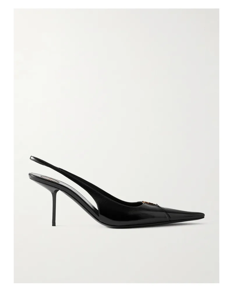 Saint Laurent Babylone Embellished Glossed-leather Slingback Pumps - Black Black
