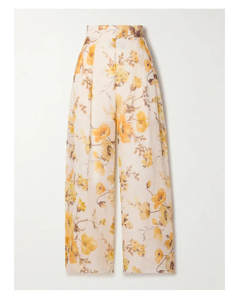 Zimmermann Ottie Hose Mit Weitem Bein Aus Ramie Mit Blumenprint - Orange Orange