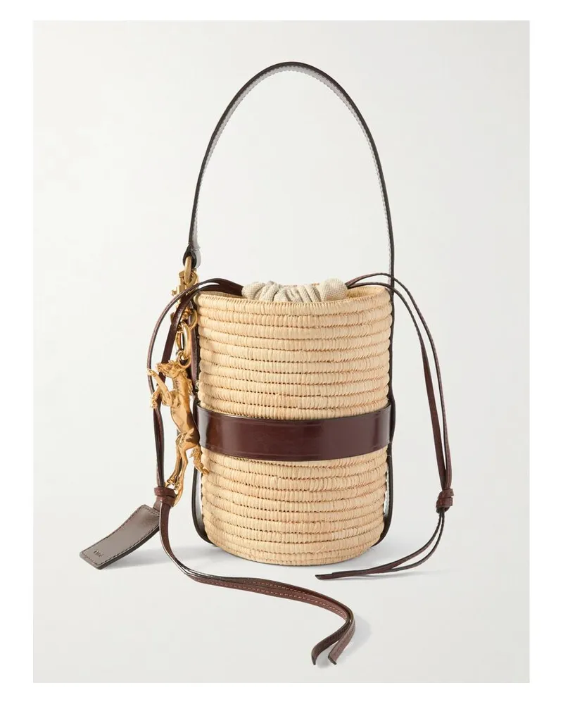 Chloé Kerala 25 Tote Aus Raffiabastimitat Mit Lederbesätzen Und Verzierungen - Neutral Neutral