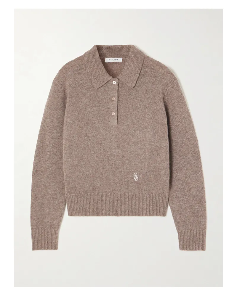 SPORTY & RICH Src Pullover Aus Einer Kaschmir-wollmischung Mit Polokragen Und Stickerei - Braun Braun