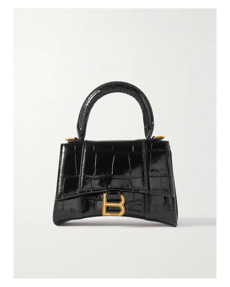Balenciaga Hourglass Mini Croc-effect Leather Tote - Black Black