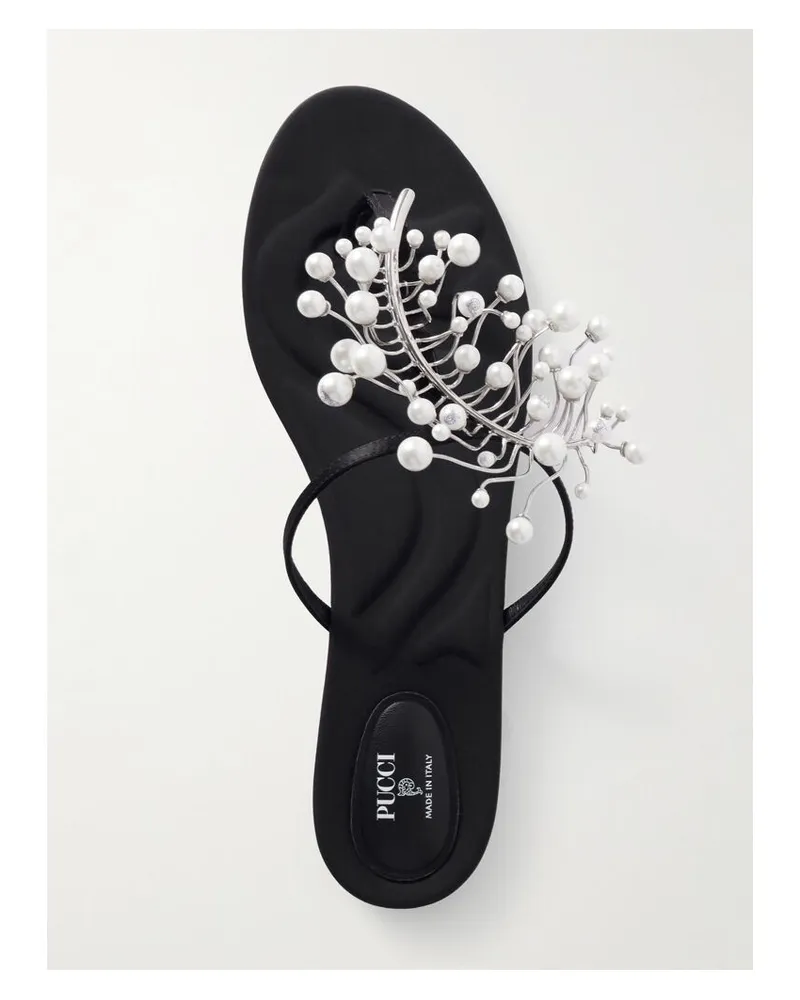 Emilio Pucci Zehensandalen Aus Satin Mit Verzierung - Schwarz Schwarz