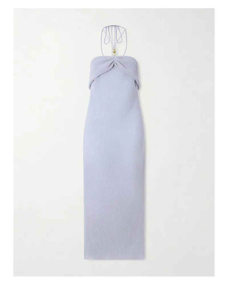 Magda Butrym Neckholder-maxikleid Aus Einer Strukturierten Lyocell-mischung Mit Verzierungen Und Raffungen - Blau Blau