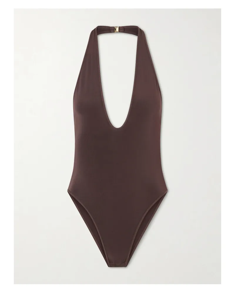 Zimmermann Luna Halter Jersey Bodysuit - Brown Brown