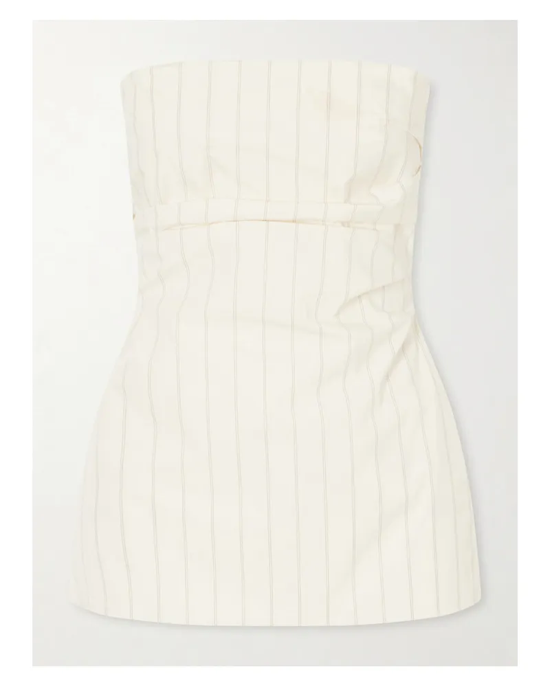 St. Agni Strapless Pinstriped Cotton-blend Poplin Top - Neutrals Neutrals