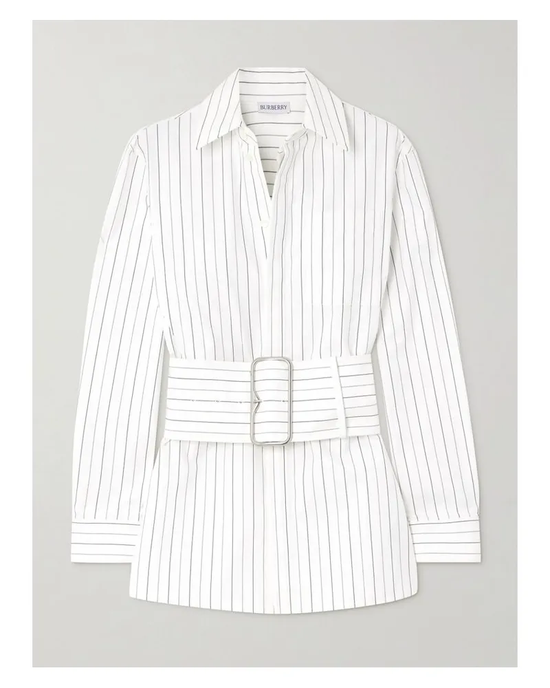 Burberry Hemd Aus Baumwollpopeline Mit Nadelstreifen Und Gürtel - Weiß Weiß