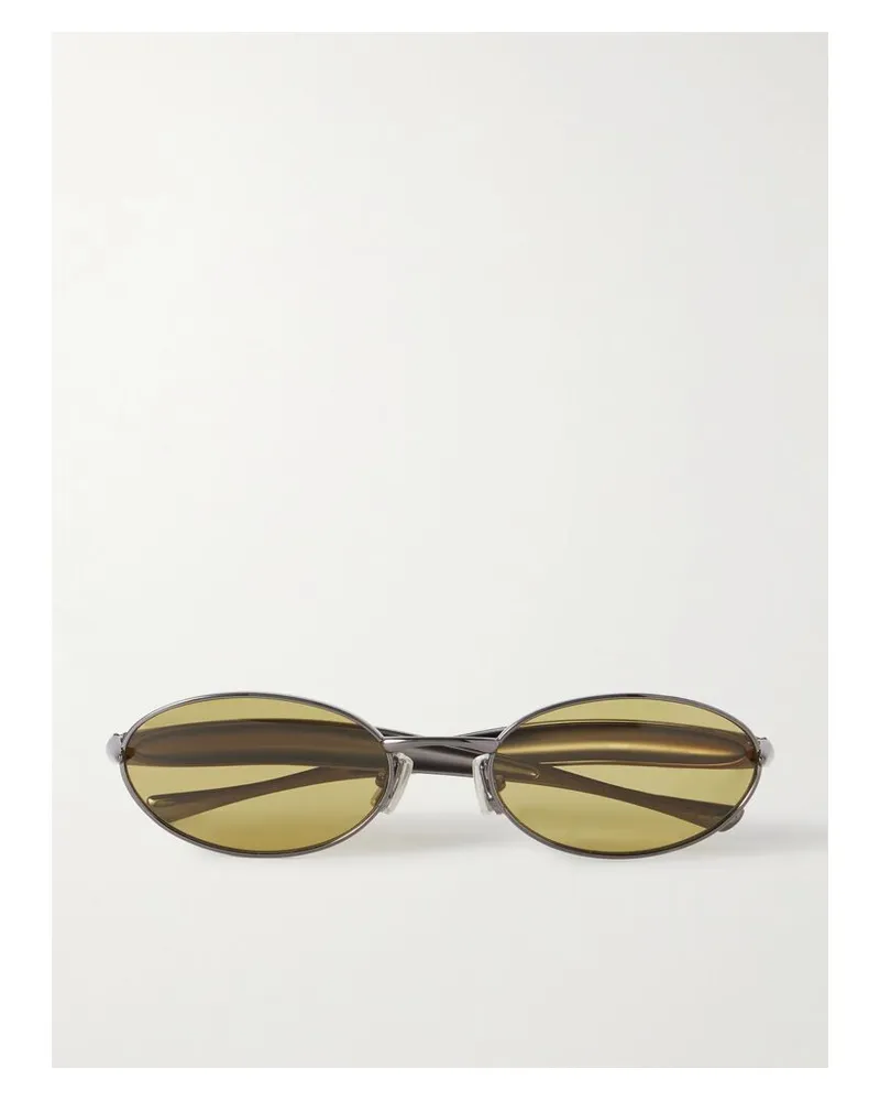 Bottega Veneta Sardine Stahlgraue Sonnenbrille Mit Ovalem Rahmen - Silber Silber