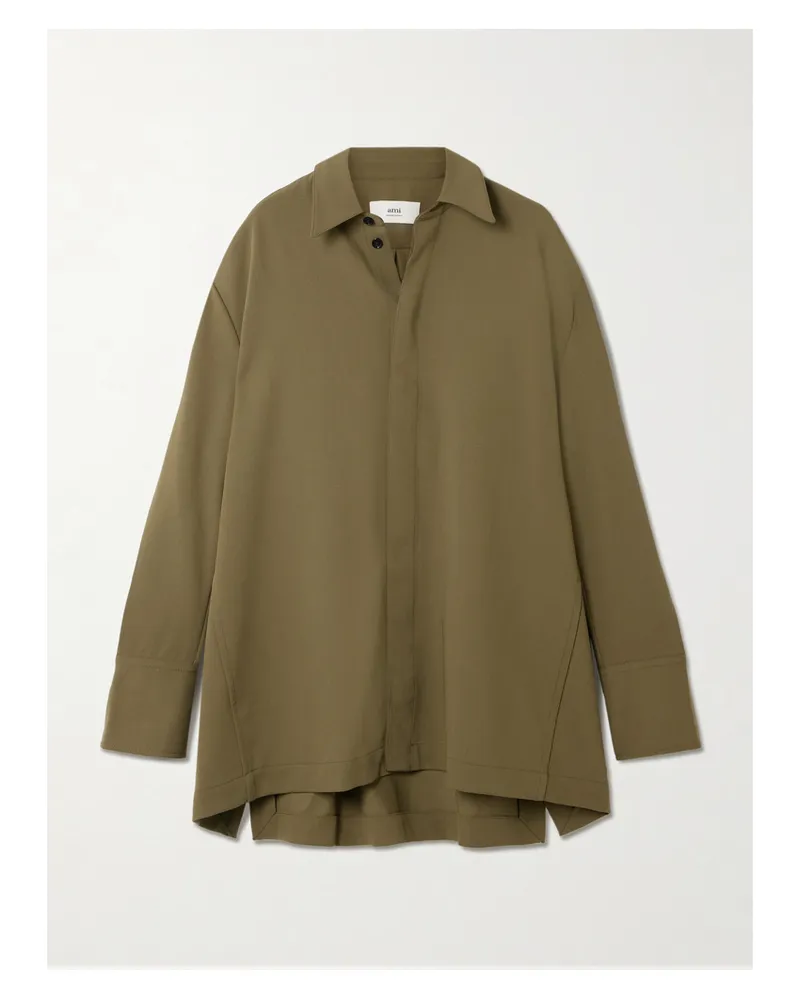 AMI Paris Oversized-hemd Aus Woll-crêpe - Grün Grün