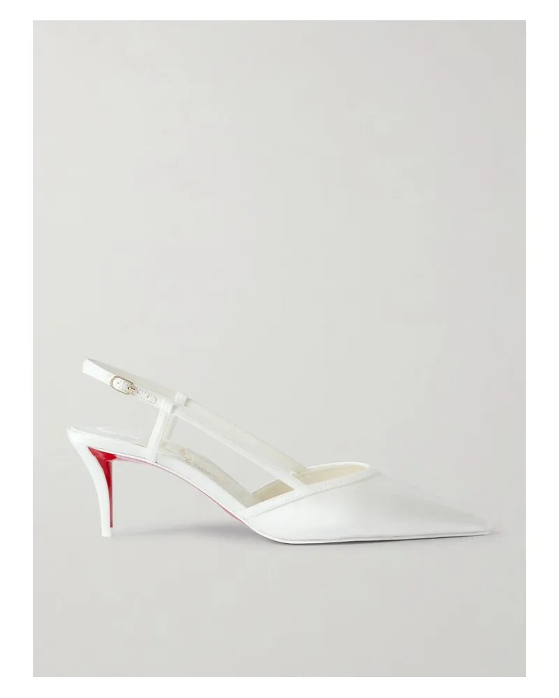 Christian Louboutin Miss Z Sling 60 Slingback-pumps Aus Satin Mit Lederbesätzen - Weiß Weiß