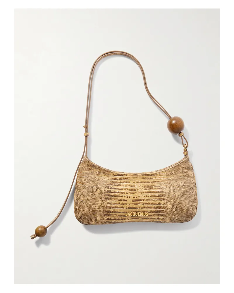 Jacquemus Le Bisou Perle Schultertasche Aus Leder Mit Schlangeneffekt Und Verzierungen - Neutral Neutral