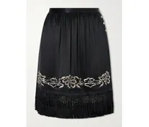 Phantasm Fringed Embroidered Silk-satin Mini Skirt - Black