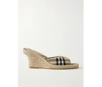 Checked Canvas-jacquard Espadrille Wedge Mules - Neutrals