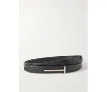 Gürtel Aus Leder Mit Krokodileffekt - Schwarz