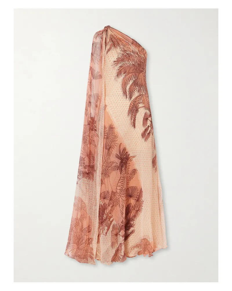 Johanna Ortiz Elegant Freedom One-shoulder Metallic Printed Silk-blend Chiffon Maxi Dress - Orange Orange