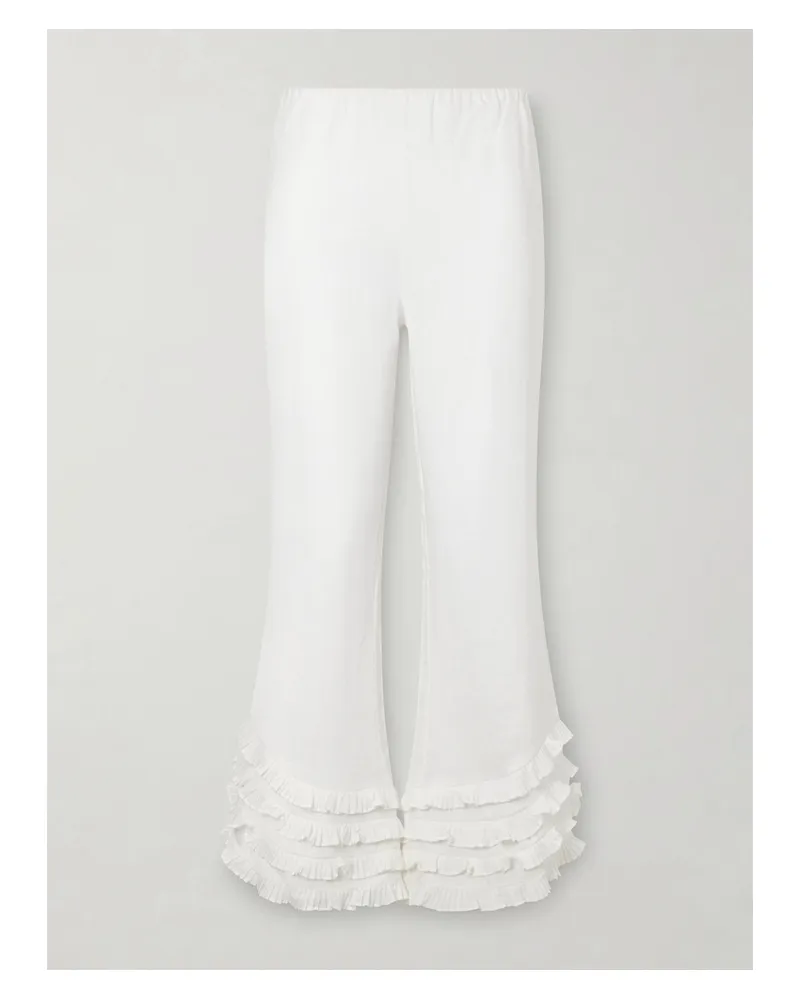 Posse Florence Ruffled Linen Straight-leg Pants - White White