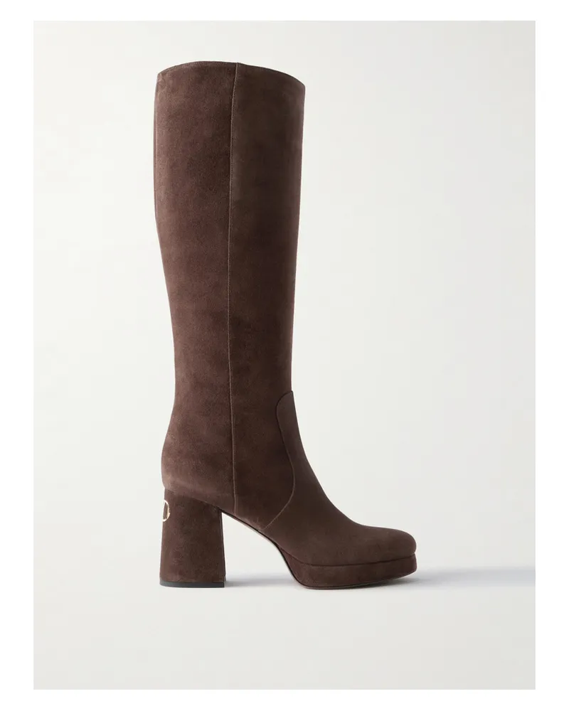Valentino Garavani Fawcette 100 Kniehohe Stiefel Aus Veloursleder Mit Plateau - Braun Braun