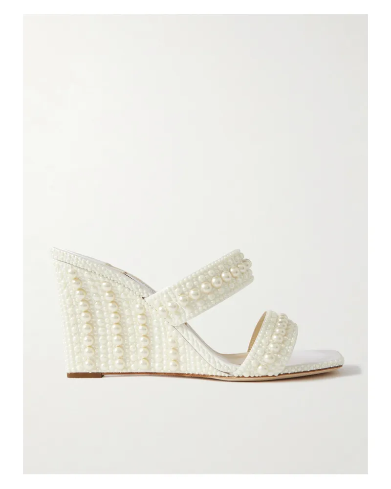 Jimmy Choo Sacoria 85 Wedges Aus Satin Mit Perlen - Weiß Weiß