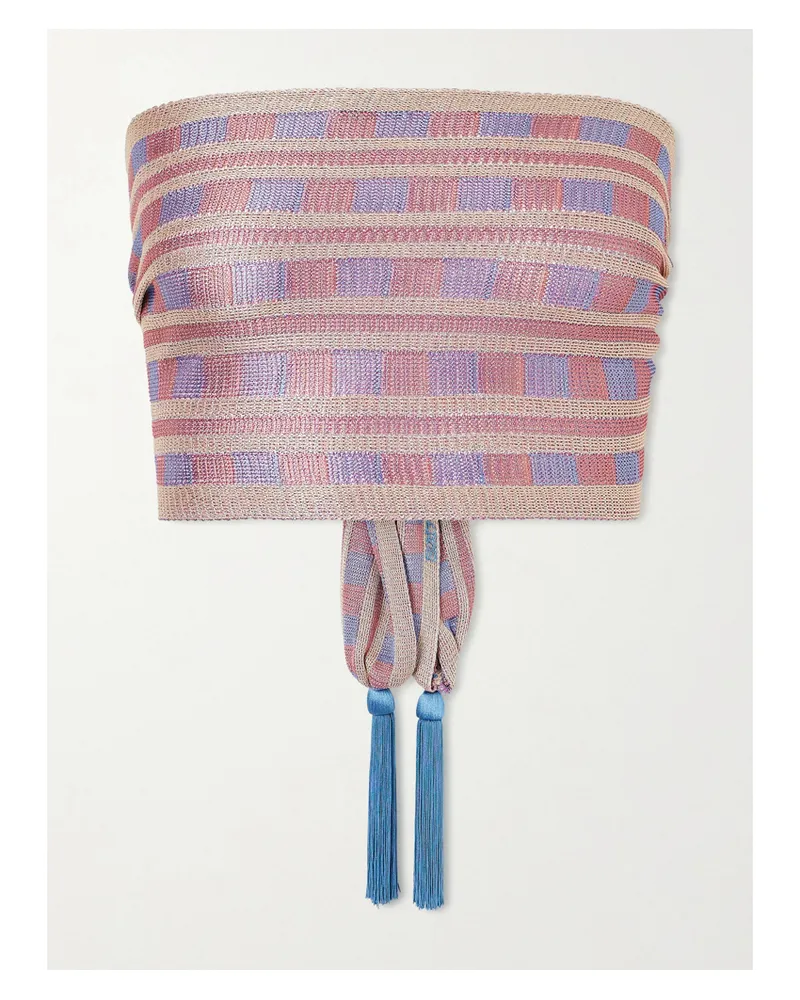 BODE Trägerloses Bustier Aus Gestreiftem Häkelmaterial Mit Troddeln - Lila Lila