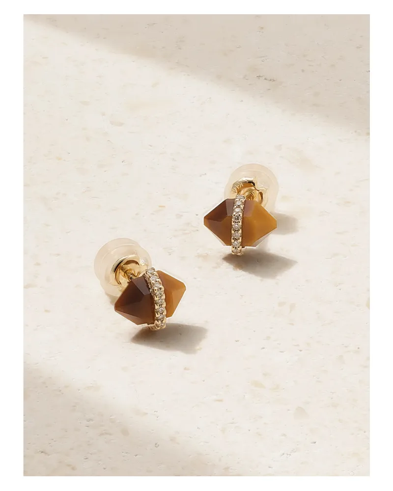 Melissa Joy Manning Ohrringe Aus Recyceltem Gold Mit Tigeraugen Und Herkimer Diamanten Gold