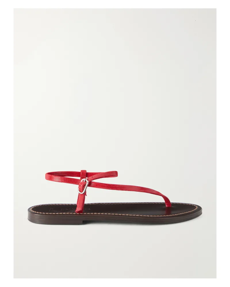 K.Jacques  Vassili Snake-effect Leather Flat Sandals - Red Red