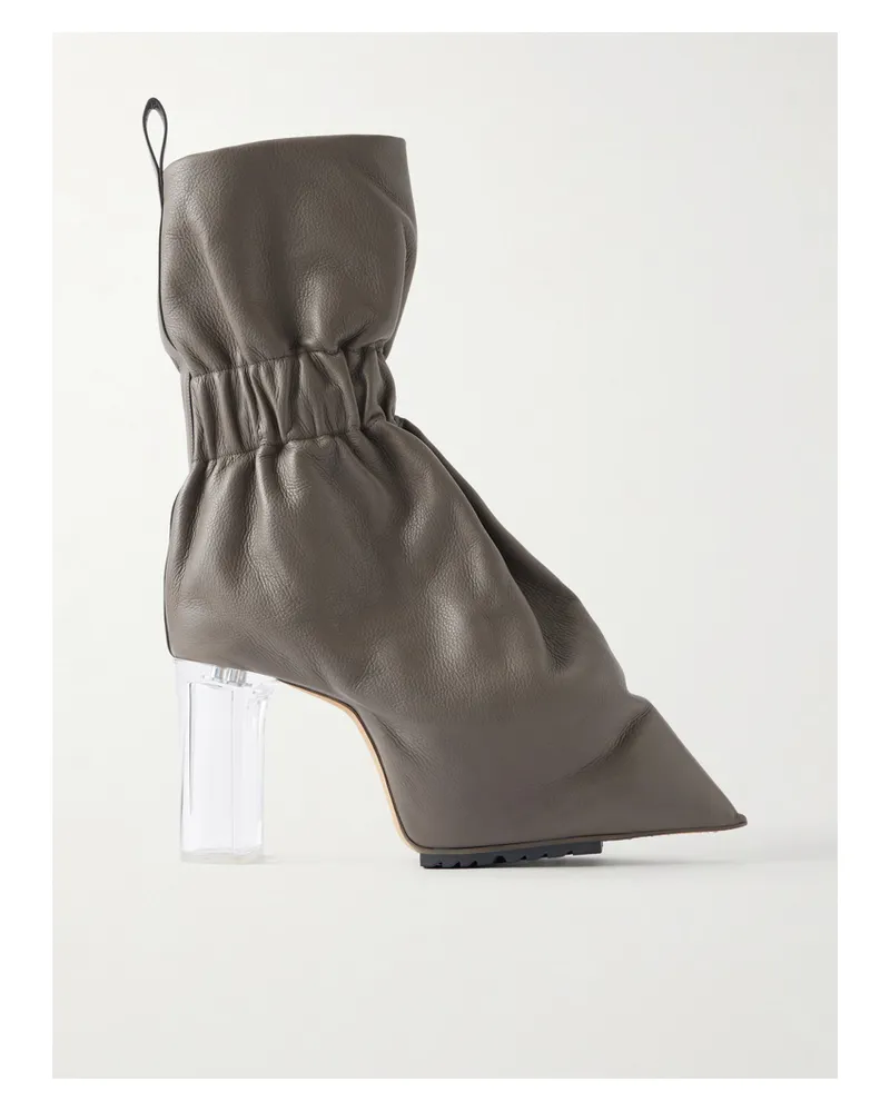 Rick Owens Taquito Gathered Leather Ankle Boots - Gray Gray
