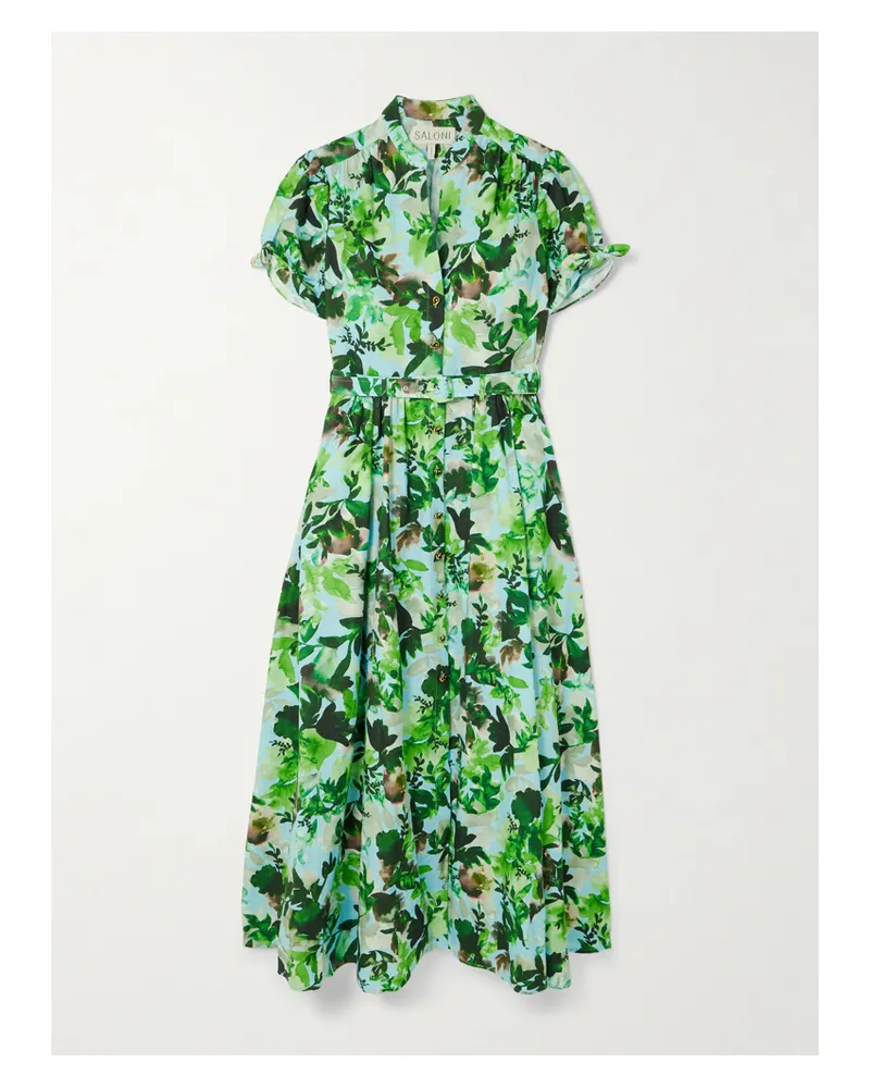 Saloni Ena Midikleid Aus Bedruckter Baumwolle Mit Gürtel - Grün Grün