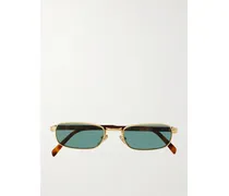 Goldfarbene Sonnenbrille Mit Rechteckigem Rahmen Und Details Aus Azetat In Hornoptik