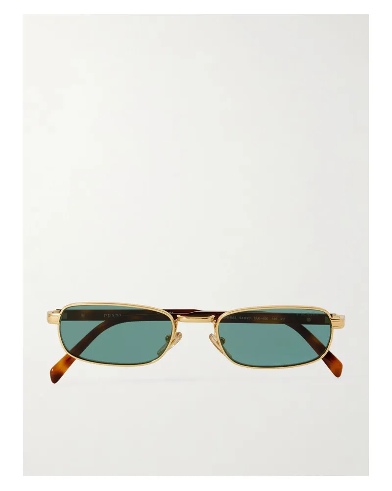 Prada Goldfarbene Sonnenbrille Mit Rechteckigem Rahmen Und Details Aus Azetat In Hornoptik Horn