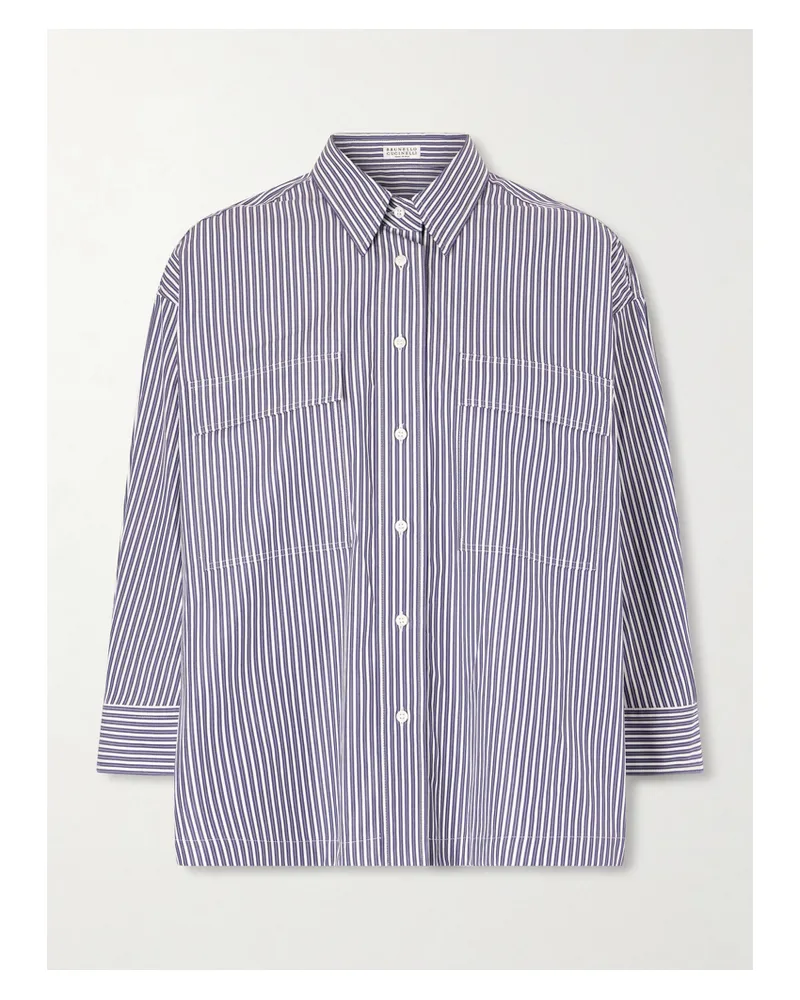 Brunello Cucinelli Hemd Aus Gestreifter Baumwollpopeline - Blau Blau