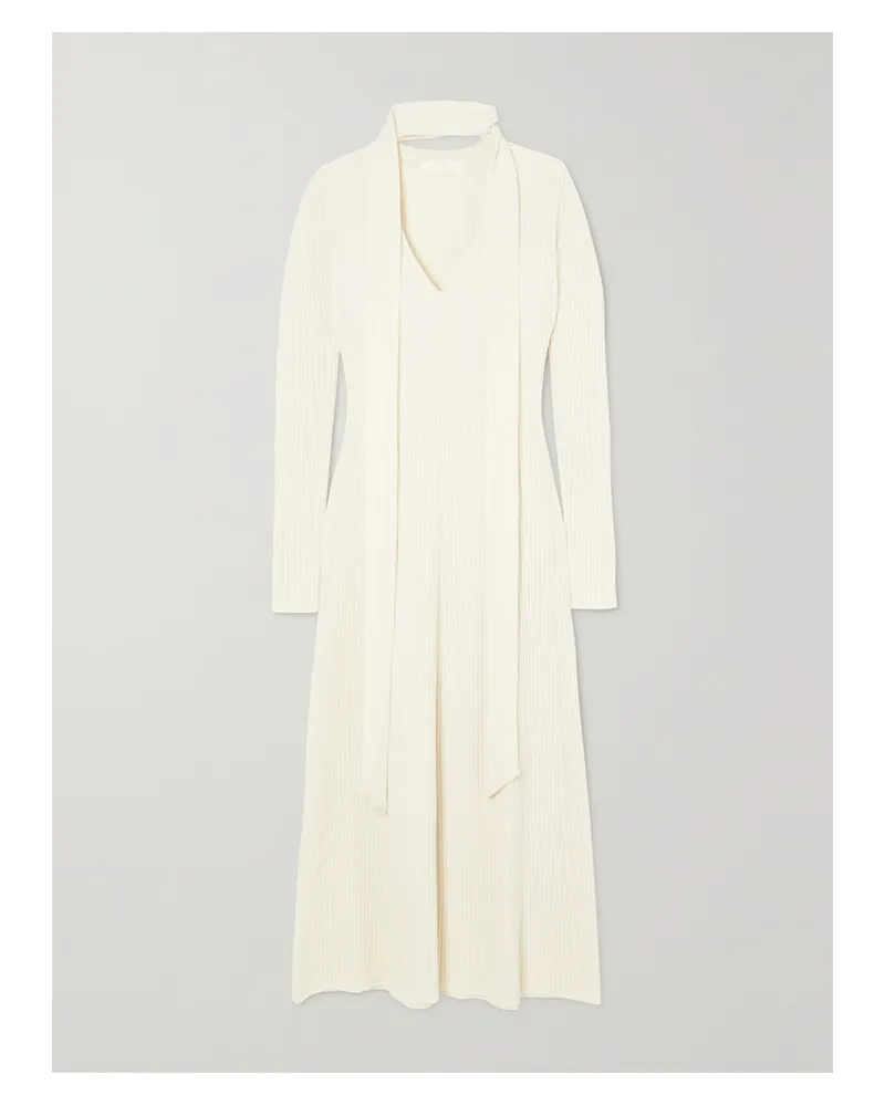 Chloé Midikleid Aus Einer Gerippten Woll-seidenmischung Zum Binden - Weiß Weiß